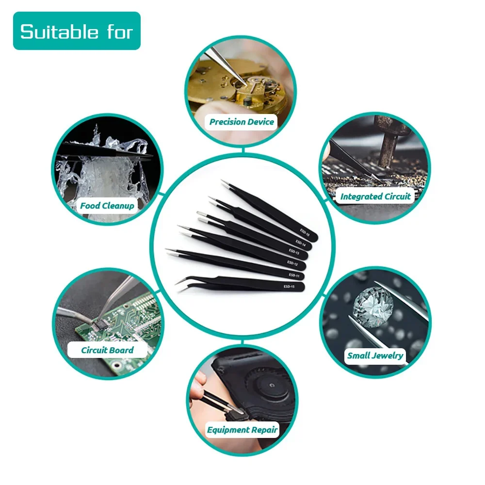 6pcs Precision Tweezers Set ES - Electronics Repair Tool Kit ulasan dan harga
